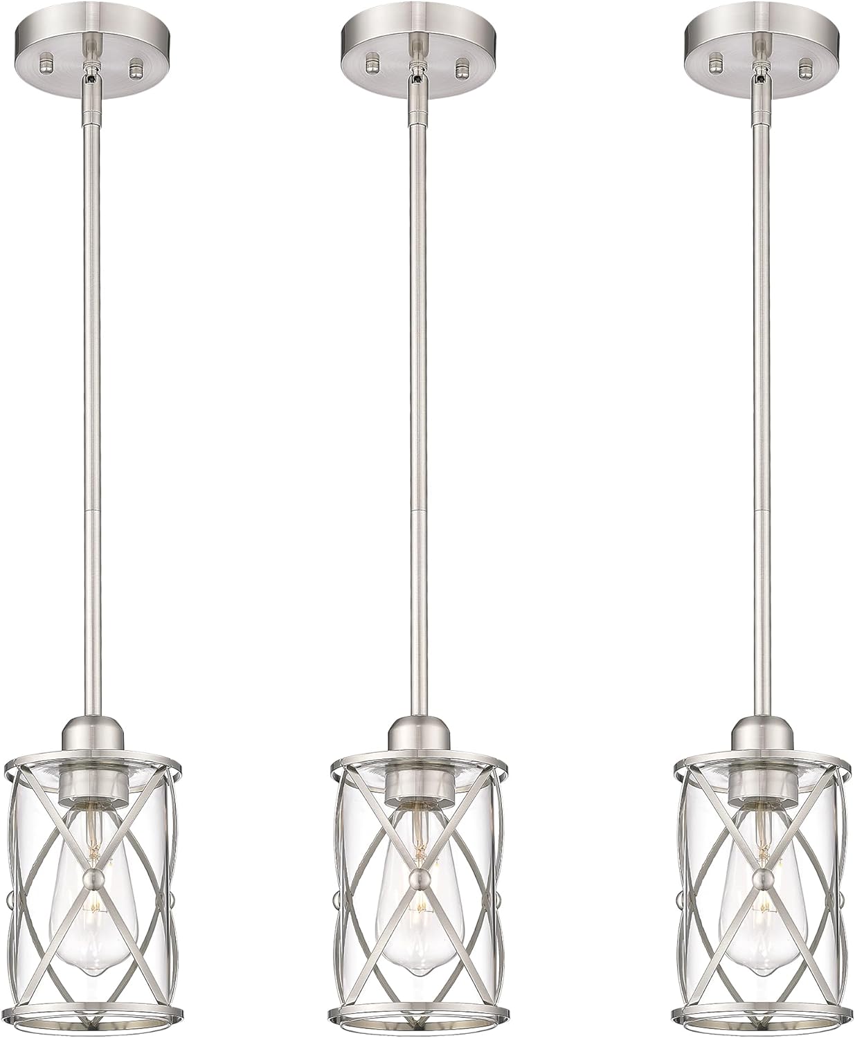 Brushed Nickel Pendant Lights Kitchen Island 3 Pack