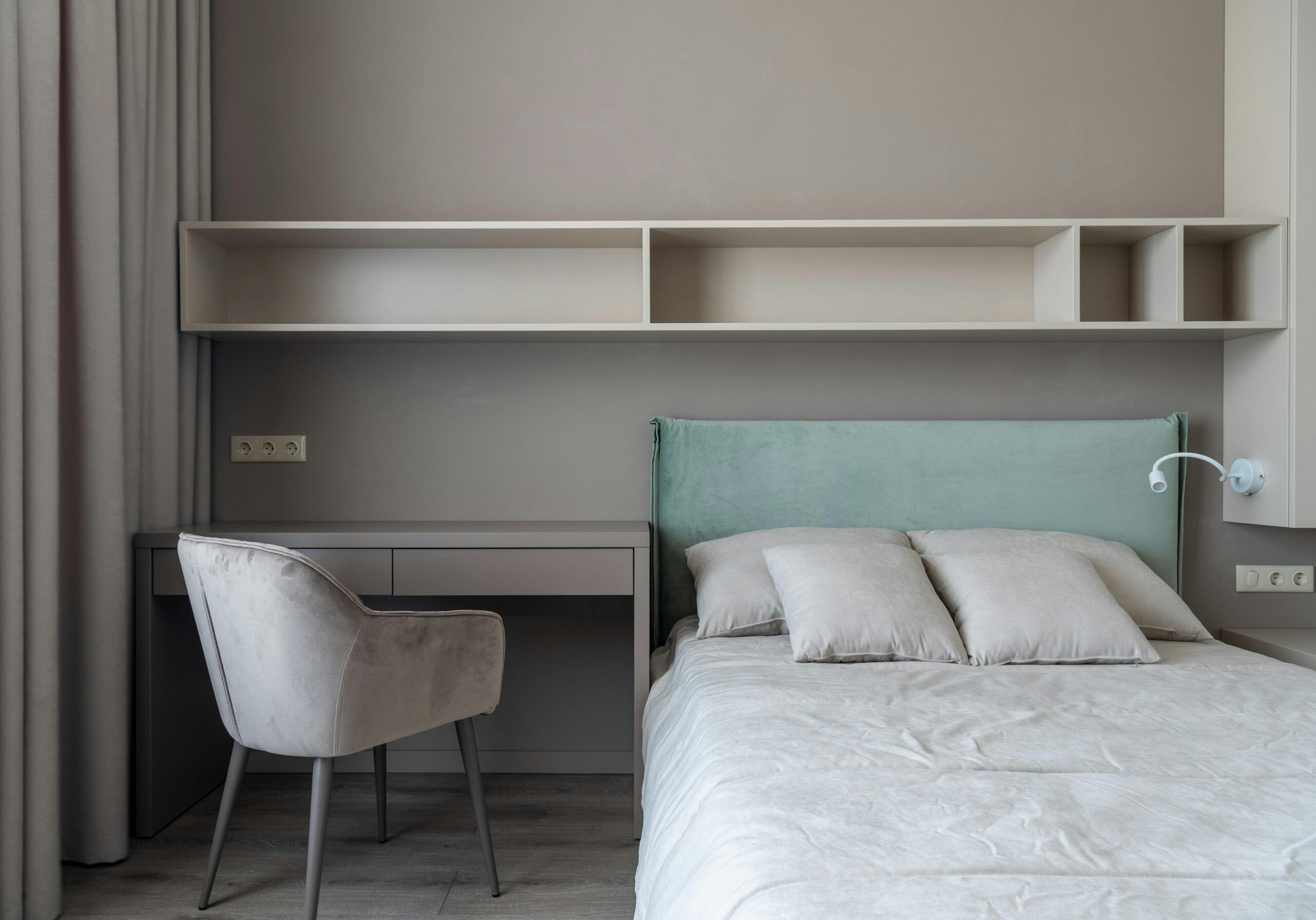 corner desk and full sized bed 